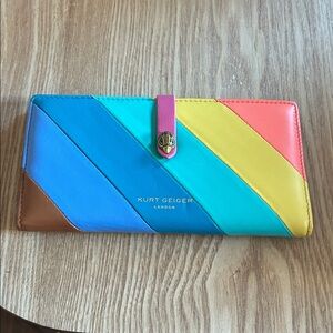 Kurt Geiger Rainbow Stripe Leather Wallet in Blue, Teal, Yellow, Coral & Brown